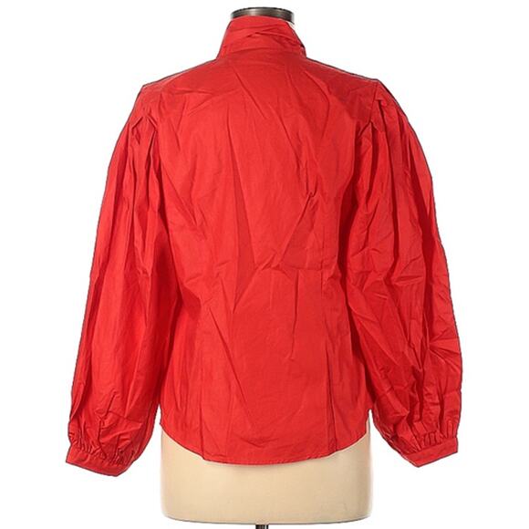 NY&C New York & Company Red Poplin Bow Front Button Up Blouse Medium NEW - Picture 10 of 10
